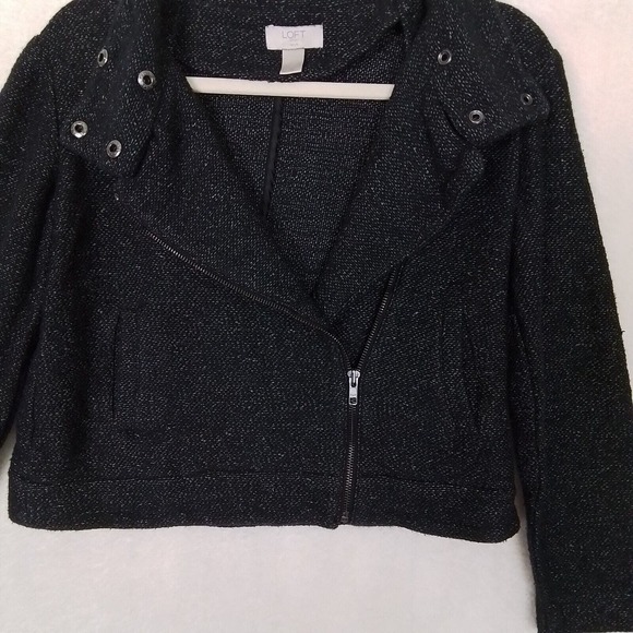 LOFT Casual Off Center Zip Knit Jacket Blazer Size Small Petite in Black, White - Picture 5 of 10